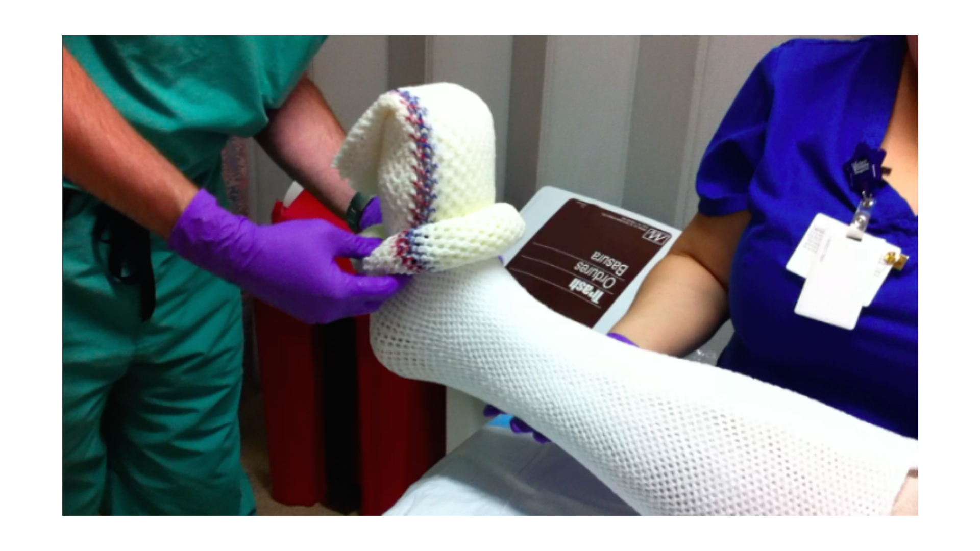 Patient's foot being dressed for offloading