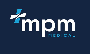 mpm medical logo on dark blue background