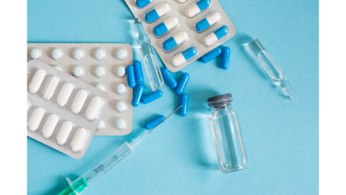 multiple medications displayed on a blue background